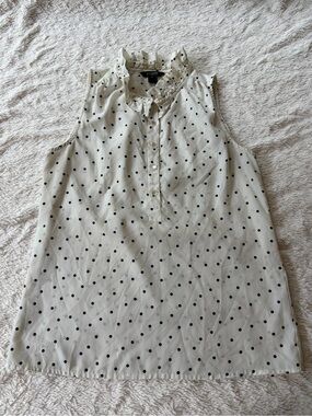 J Crew Sleeveless Cream Polka Dot Ruffle Neck Top